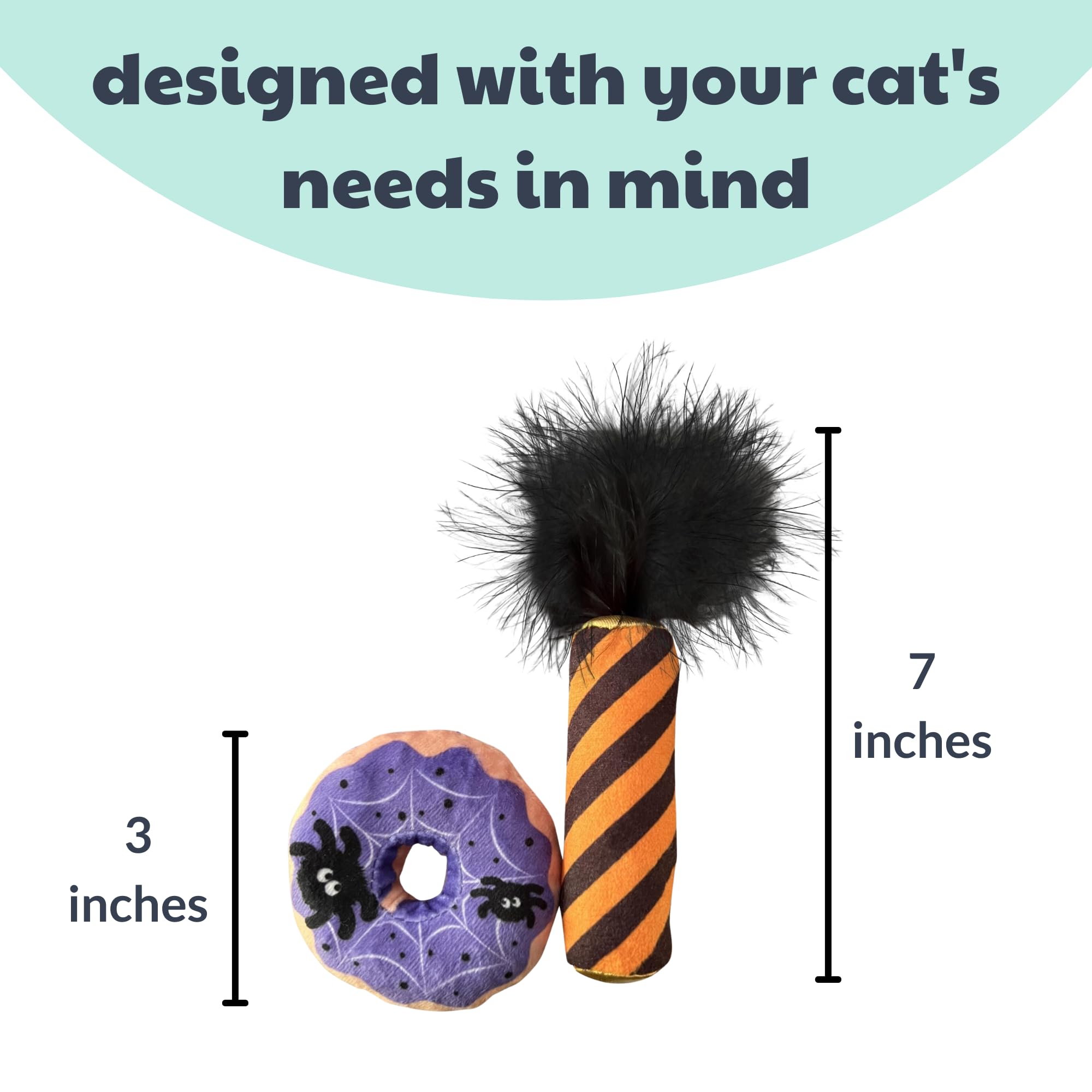 Huxley & Kent 2-Pack Plush Cat Toys | Spiderweb Donut & Black Flame | Halloween Strong Catnip Filled Cat Toy | Plush Kitten And